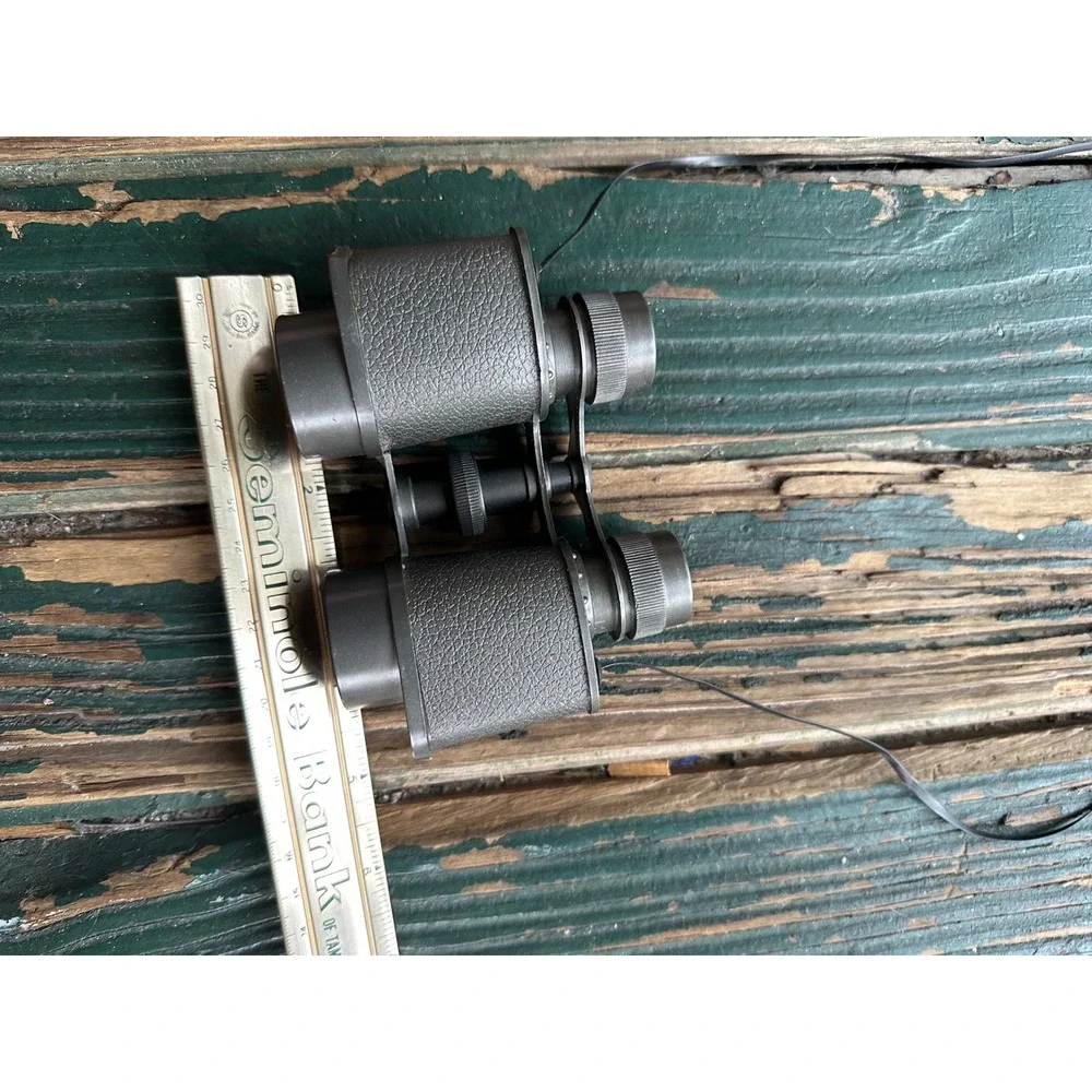 Vintage Compact Binoculars Black Field Glasses Sailboat Logo Made in Hong Kong
